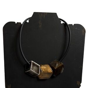 Statement Geometric Bead Necklace in Black and Gold